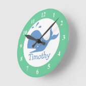 Nursery wall klok met walvisafdruk en baby-naam (Hoek)