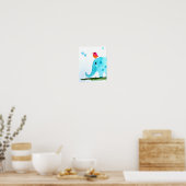 Nursery wallart_ waterverf Elephant and roze bird Poster (Keuken)