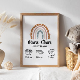 Nursery waterverf boho regenbooggeboortstatussen poster