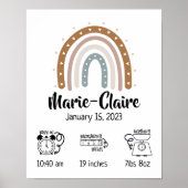 Nursery waterverf boho regenbooggeboortstatussen poster (Voorkant)
