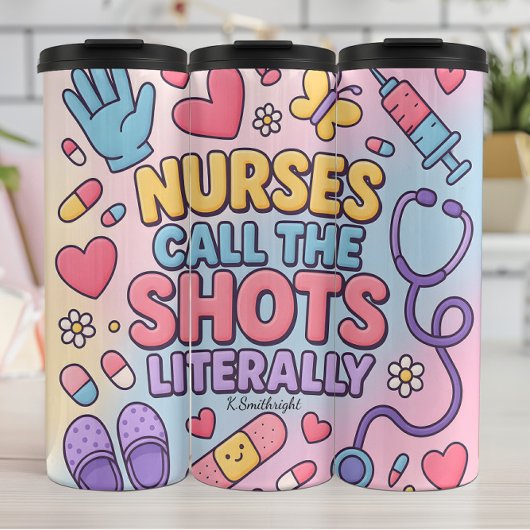 Nurses Call Shots Playful Cartoon Thermosbeker