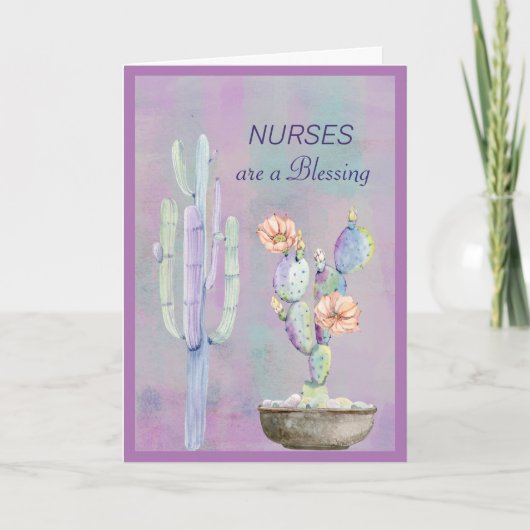NURSES is een Blessenaar Waterverf Cactus Kaart (Voorkant)