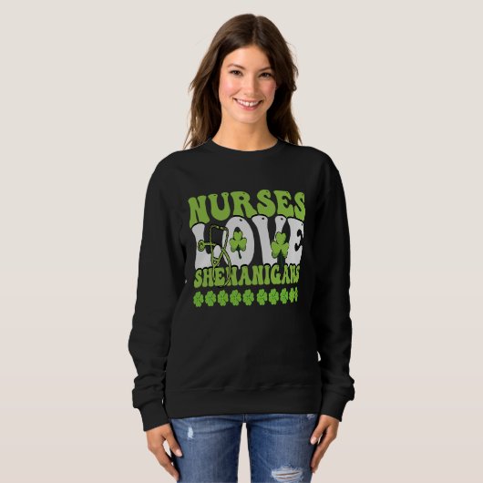 Nurses Love Shenanigans Cute Nurse St Patricks Da Trui (Voorkant volledig)
