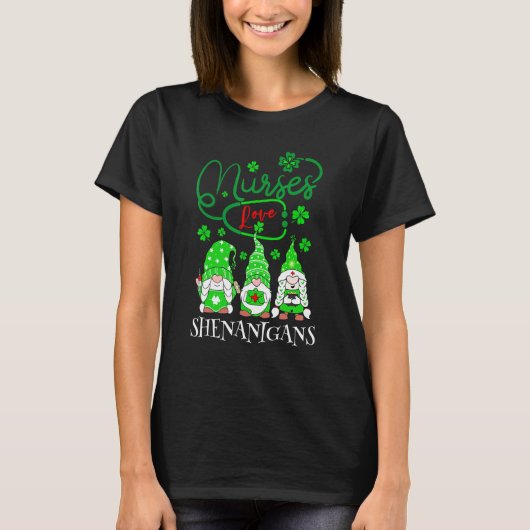 Nurses Love Shenanigans Funny Gnomes Nurse St Patr T-shirt (Voorkant)
