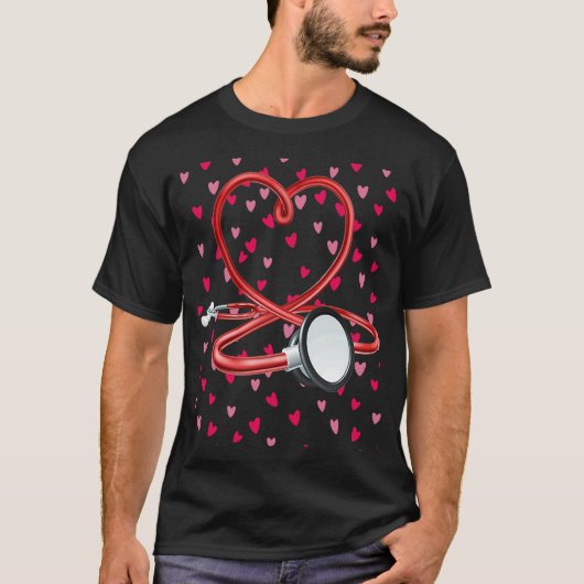 Nurses Valentines Day Hearts Stethoscope and Heart T-shirt (Voorkant)