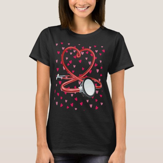 Nurses Valentines Day Hearts Stethoscope and Heart T-shirt (Voorkant)
