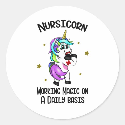 Nursicorn Unicorn verpleegkunde Ronde Sticker (Voorkant)