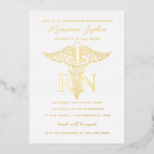 Nursing Afstuderen Gold Foil Uitnodiging (Voorkant)