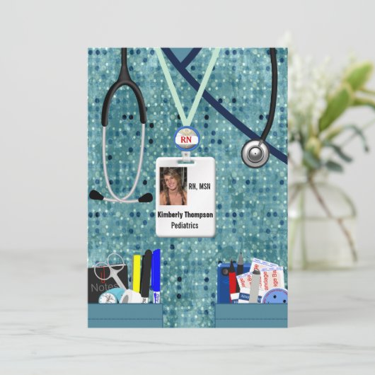 Nursing Afstuderen Invitation Blues Kaart (Staand voorkant)