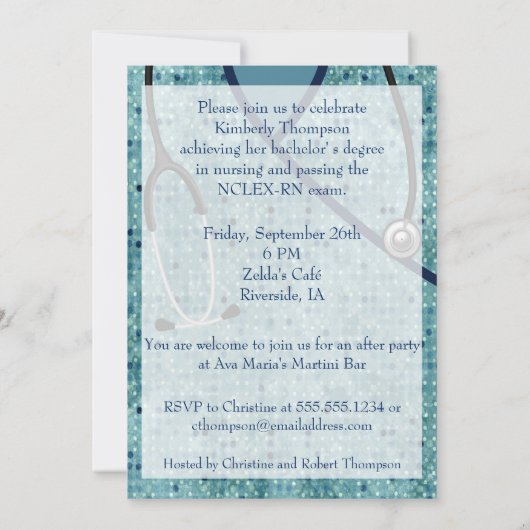 Nursing Afstuderen Invitation Blues Kaart (Achterkant)
