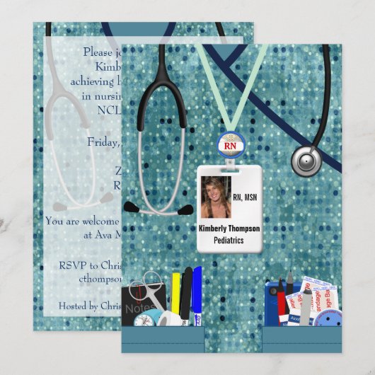 Nursing Afstuderen Invitation Blues Kaart (Voorkant / Achterkant)