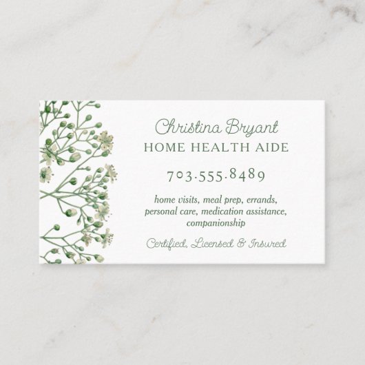 Nursing Caregiver Home Health Aide Visitekaartje (Voorkant)