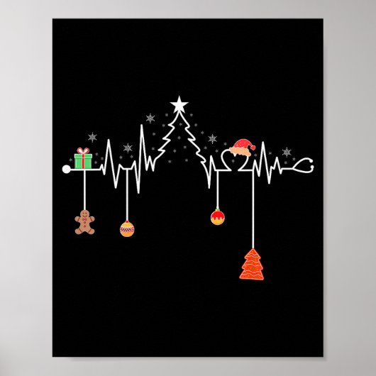 Nursing Christmas Shirt Christmas Tree Heartbeat F Poster (Voorkant)