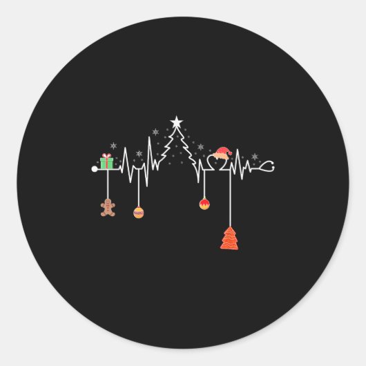 Nursing Christmas Shirt Christmas Tree Heartbeat F Ronde Sticker (Voorkant)