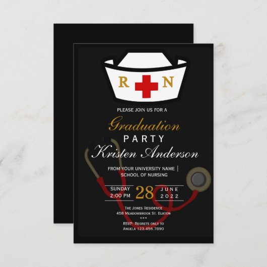 Nursing Graduation Invitation Kaart (Voorkant / Achterkant)