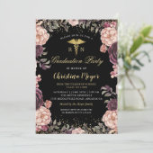 Nursing Graduation Party Burgundy Floral Black Kaart (Staand voorkant)