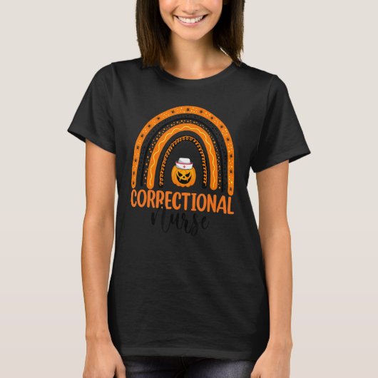 Nursing Halloween Pumpkin Rainbow Correction Nur T-shirt (Voorkant)