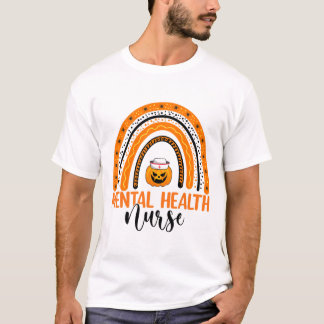 Nursing Halloween Pumpkin Rainbow Mental Health Nu T-shirt