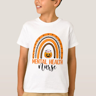 Nursing Halloween Pumpkin Rainbow Mental Health Nu T-shirt