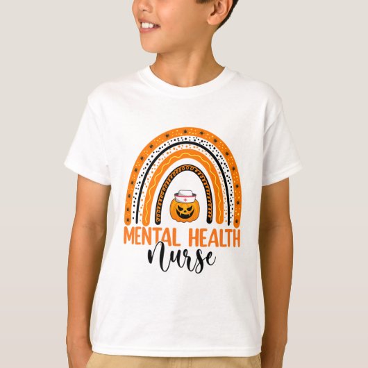Nursing Halloween Pumpkin Rainbow Mental Health Nu T-shirt (Voorkant)