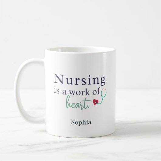 Nursing is a Work of Heart - Personalized Name Koffiemok (Links)