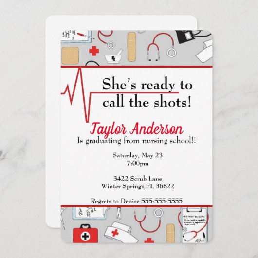 Nursing / Medical School Afstuderen Uitnodigen Kaart (Voorkant / Achterkant)