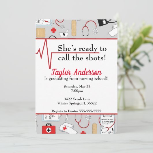 Nursing / Medical School Afstuderen Uitnodigen Kaart (Staand voorkant)