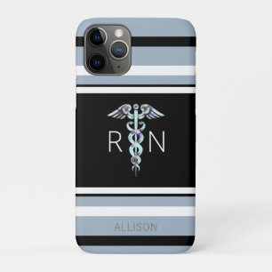 Nursing RN Blue Caduceus striped Personized Case-Mate iPhone Case