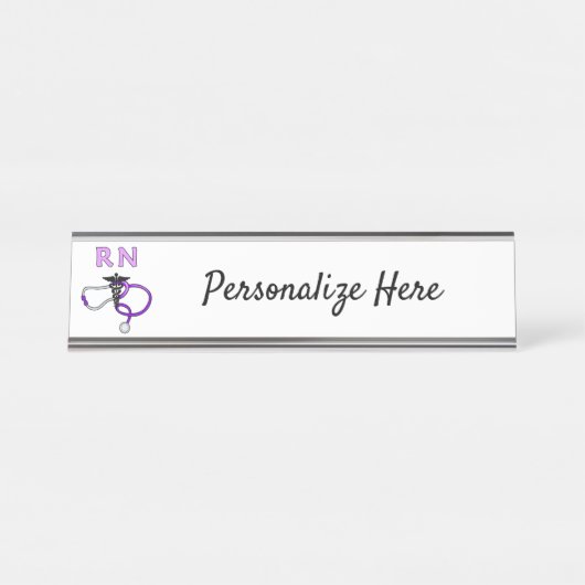 Nursing RN Stethoscope Personalized Desk Name Pla Bureau Naambordje (Voorkant)