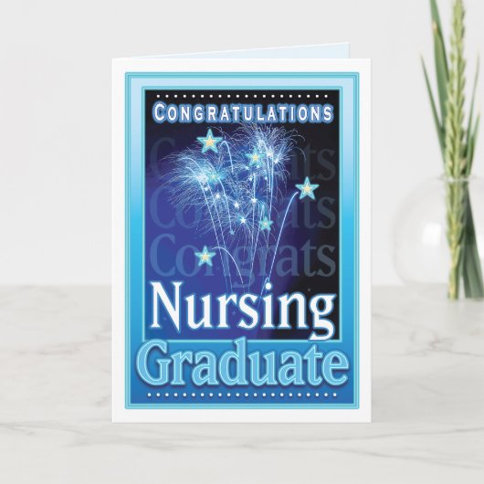 Nursing School Afstuderen Blauw Vuurwerk en Sterre Kaart (Voorkant)