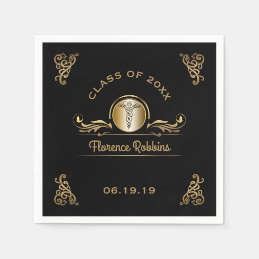 Nursing School Graduation Party Gold Caduceus Servet (Voorkant)