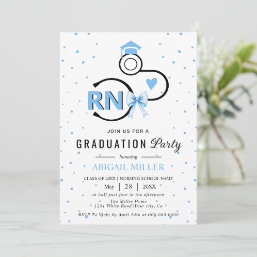 Nursing shool stethoscope blue RN graduation Invit Kaart (Staand voorkant)