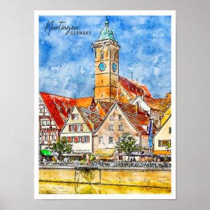 Nurtingen Duitsland Reisplek Aquarel Poster