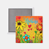 Nurture gele bloemen moderne inspiratie magneet (Voorkant / Achterkant)