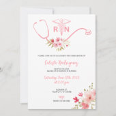 Nurzing Afstuderen Uitnodiging Roze Bloemen (Voorkant)