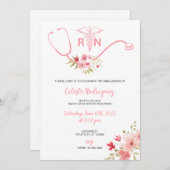 Nurzing Afstuderen Uitnodiging Roze Bloemen (Voorkant / Achterkant)