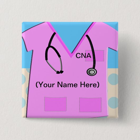 Nurzing Assistant Name Badge Scrub Top Vierkante Button 5,1 Cm (Voorkant)