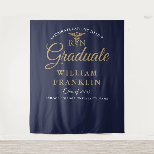 Nurzing Navy Blue Gold Afstuderen Foto achtergrond Wandkleed (Voorkant)