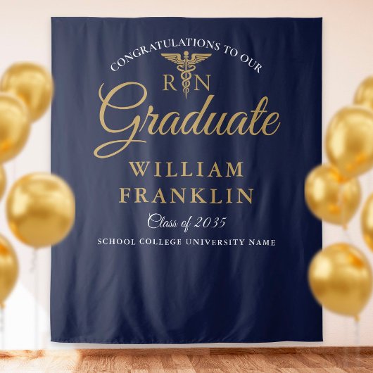 Nurzing Navy Blue Gold Afstuderen Foto achtergrond Wandkleed