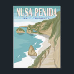 Nusa Penida Beach Bali Indonesia Vintage Briefkaart<br><div class="desc">Bali  vectorontwerp. Het is een eiland ten zuidoosten van het Indonesische eiland Bali en een district van het Kungkung-regime dat het aangrenzende kleine eiland Nusa Lembongan en twaalf nog kleinere eilanden omvat.</div>