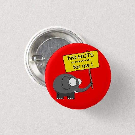 Nut Allergy Elephant Ronde Button 3,2 Cm (Voorkant /achterkant)