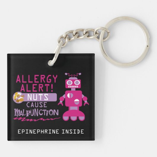 Nut Allergy Kinder Robot Girls gepersonaliseerd Sleutelhanger (Achterkant)