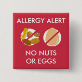 Nut and Egg Food Allergy Alert Pin Vierkante Button 5,1 Cm (Voorkant)
