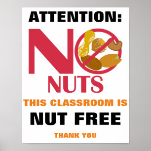 Nut Free Classroom Sign for School of Daycare Poster