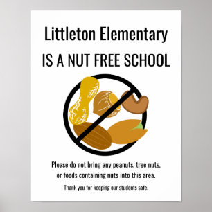 Nut Free School Sign. Aangepast met schoolnaam Poster