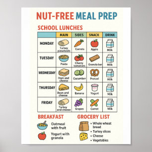 Nut Gratis Maaltijd Prep voor schoollunches Poster