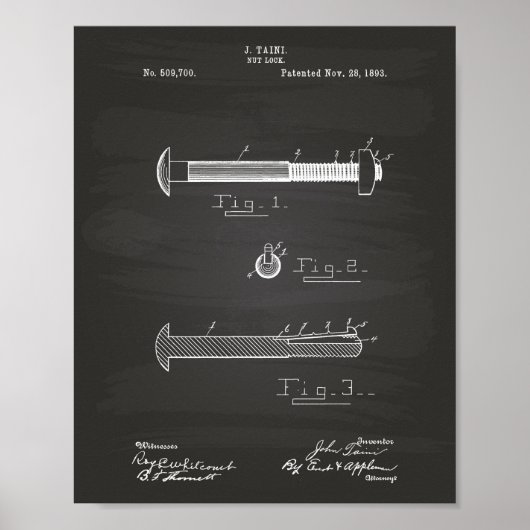Nut Lock 1893 Patent Art Chalkboard Poster (Voorkant)