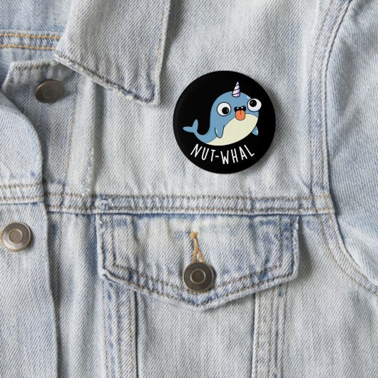Nut-whal Grappige Narwhal Pun Donker BG Ronde Button 5,7 Cm (In situ)