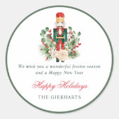 Nutcracker and Greenery Happy Holidays Christmas Ronde Sticker (Voorkant)