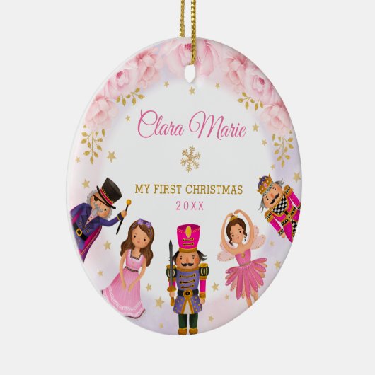 Nutcracker Baby 1st Eerste Kerstmis Blush Floral Keramisch Ornament (Rechts)